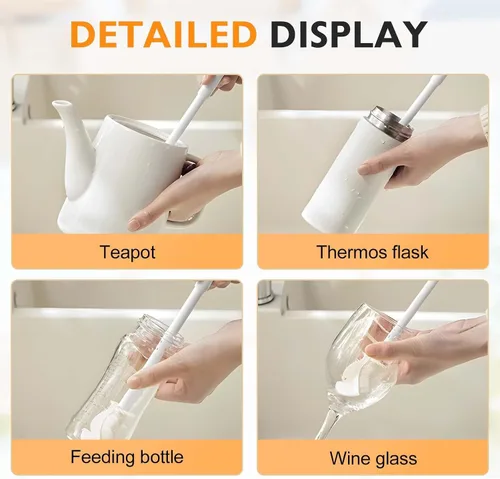 Miniatura 2 de Cepillo de silicona para botellas de 12.4 pulgadas, cepillo ergonómico 3 en 1 de limpieza de taza de limpieza de mango largo, limpiador de botellas