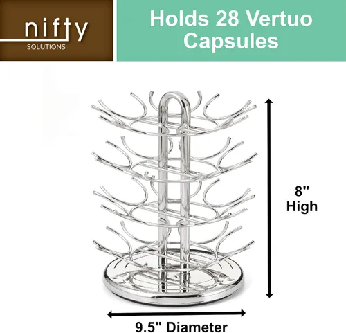 Miniatura 3 de Nifty Vertuoline - Carrusel de cápsulas de café, acabado de níquel cromado, soporte para cápsulas de 28 cápsulas, gira 360 grados, plataforma Lazy