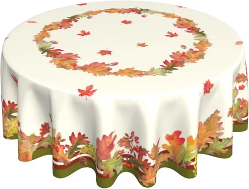 Sweetshow Mantel redondo de hojas de acuarela de cosecha de otoño, mantel redondo de 60 pulgadas, mantel de tela otoñal para fiestas de vacaciones,