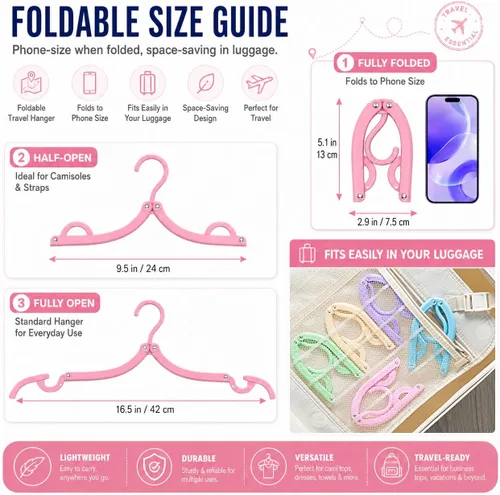 Miniatura 3 de 20 perchas de viaje con 12 clips, accesorios de viaje portátiles, perchas plegables para ropa, tendedero plegable para ropa de viaje, esenciales