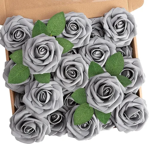 N&T NIETING 25 unidades de flores artificiales, Rosas de espuma artificial de sensación real al tacto, decoración para boda, dama de honor, ramo de