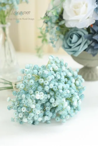 Miniatura 2 de Floroom - 18 ramitas artificiales de aliento de bebés Gypsophila, flores falsas de aspecto real color azul polvoriento para ramos de boda, centros