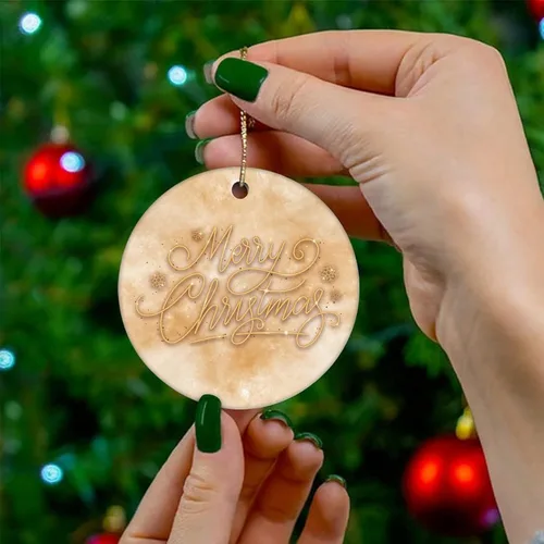 Miniatura 4 de Adorno de Navidad de cerámica de mármol impreso de dos lados, novedad para familiares, amigos y niños, colgantes de recuerdo de Navidad de mármol