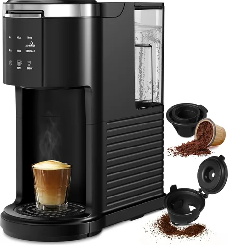 Electactic Cafetera de una sola porción, cafetera 2 en 1 para K-Cup y café molido, tamaños de preparación de 6 a 14 onzas, cafeteras en cápsulas con