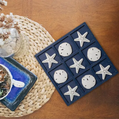 Miniatura 2 de SOFFEE DESIGN Estrella de mar de madera Tic Tac Toe Decoración Playa Océano estilo para decoración de habitación divertida, dólar de arena