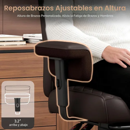 Miniatura 4 de Silla de oficina Vonesse grande y alta, silla de computadora con reposabrazos ajustables suaves, silla de juegos ergonómica con respaldo alto