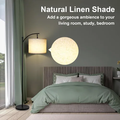 Miniatura 8 de LALISU Lámpara de pie moderna, lámpara de pie ajustable de 3 formas con pantalla de lino, altura ajustable, interruptor de pie, lámpara de lectura