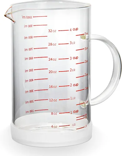 Miniatura 11 de 77L Vaso medidor de vidrio, 1 1/4 taza/10.1 fl oz, taza medidora con mango y boquilla en forma de V, vaso de vidrio con tres escalas (OZ, taza, ML)