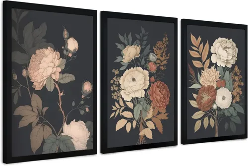Miniatura 10 de Krtoni 3 piezas de arte de pared vintage enmarcadas de William Morris, impresiones de lienzo floral abstracto neutro, rústico, bohemio, flores