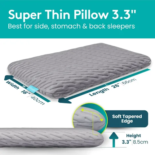 Miniatura 2 de BLISSBURY Almohada para dormir boca abajo - Almohada delgada de espuma viscoelástica para quienes duermen boca abajo Almohada ultra delgada