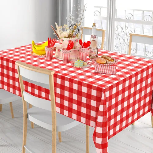 Miniatura 4 de Oudain 162 piezas de suministros de fiesta a cuadros para 20 invitados, 2 manteles a cuadros a cuadros, platos, vasos, servilletas, cuchillos