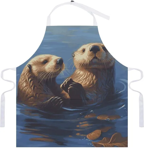 Miniatura 7 de MUSM Sea Otters Painting Apron，Classic Vintage Funny with Pockets Aprons,Adjustable Bib Waterdrop Resistant for Kitchen Cooking Restaurant BBQ