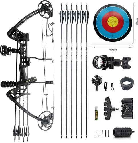 Miniatura 10 de Arco compuesto con peso de tracción de 0-70 libras para arqueros principiantes y de nivel intermedio, totalmente ajustable de 19.25"-31", con todos