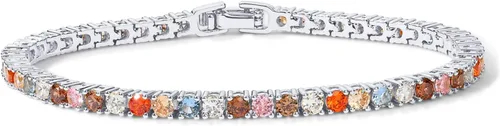 PAVOI 14K Gold Plated 3mm Multi Colored CZ Tennis Bracelet Boho Cubic Zirconia Bracelet for Women Size 6.5-7.5 Inch