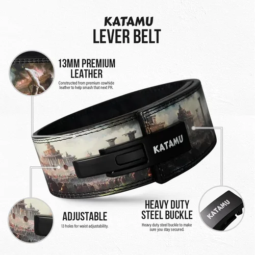 Miniatura 4 de Katamu USPA & IPL Approved Premium Leather Lever Belt — 10mm and 13mm Powerlifting Belt for Men and Women, Steel Lever Buckle, 4 Inch Wide Back
