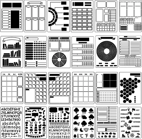 Miniatura 8 de Zonon Juego de 24 plantillas de plástico para diario, planificador, manualidades, plantillas de bricolaje de alta productividad para crear