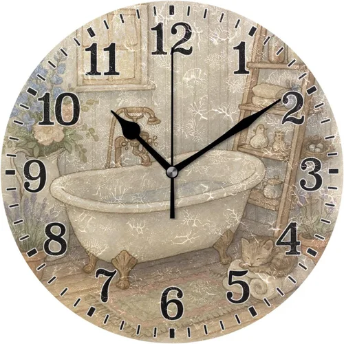 Miniatura 83 de JUNZAN Reloj de bañera con vino romántico espumoso y velas, reloj de pared silencioso de 10 pulgadas, pequeño reloj redondo, decoración de cocina
