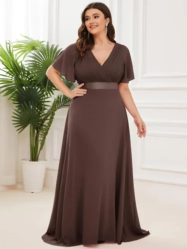 Miniatura 121 de Ever-Pretty Vestido formal para mujer, Navidad, Año Nuevo, cuello en V, gasa, talla grande, largo hasta el suelo, vestido de dama de honor