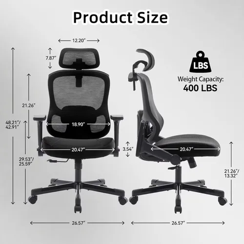 Miniatura 2 de Silla ergonómica de oficina reclinable para juegos, soporte lumbar ajustable, reposabrazos 6D, reposacabezas de malla transpirable, giratorias, Negro
