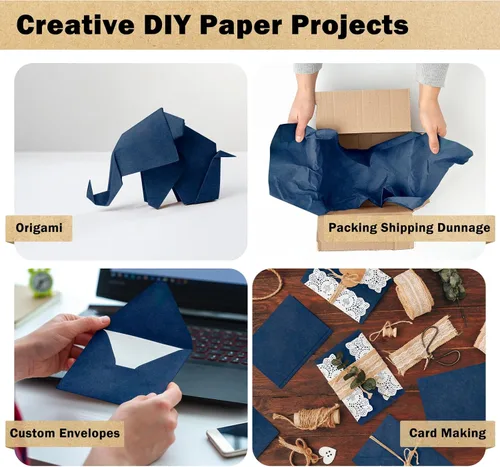 Miniatura 7 de RUSPEPA Rollo de papel de regalo azul marino kraft, 17.5"x 393" (32.8'), papel de regalo reciclable azul para regalos de cumpleaños, cubierta