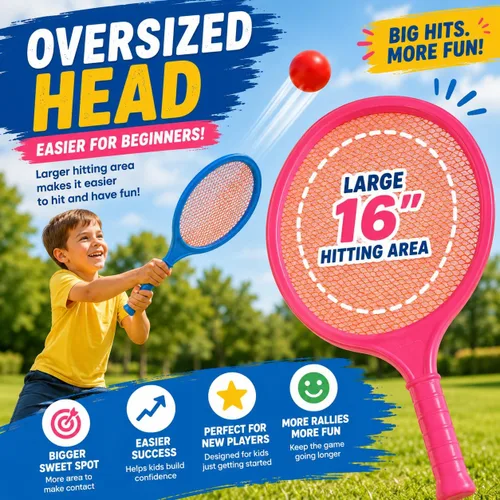 Miniatura 3 de Juego de raqueta de bádminton para niños, niños pequeños con paletas, pelota y pájaro, para estudiantes de jardín de infantes, deportes al aire