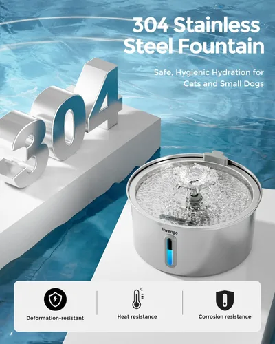 Miniatura 2 de Invengo Fuente de agua para gatos de acero inoxidable de 3.2L/108 onzas, fuente automática para mascotas para gatos y perros, bomba ultra silenciosa