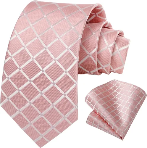 Miniatura 137 de HISDERN Conjunto de corbata a cuadros a cuadros pañuelo tejido clásico formal para hombre corbata y bolsillo cuadrado