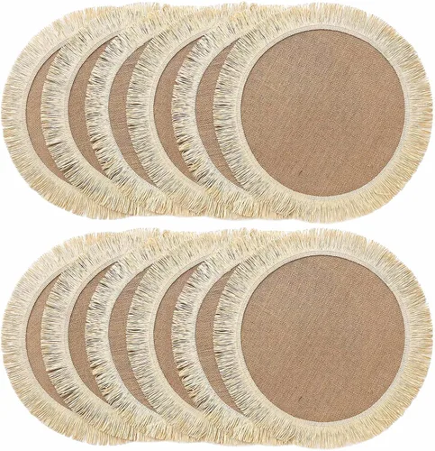 Miniatura 14 de FunWheat - Juego de 12 manteles individuales redondos de arpillera trenzados para mesas de comedor, 15 pulgadas, resistentes al calor, de yute