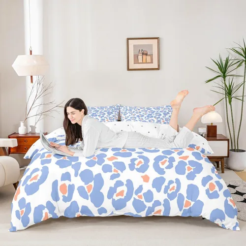 Miniatura 17 de Juego de funda de edredón con estampado de leopardo abstracto, tamaño individual, juegos de ropa de cama de piel de guepardo negro y gris