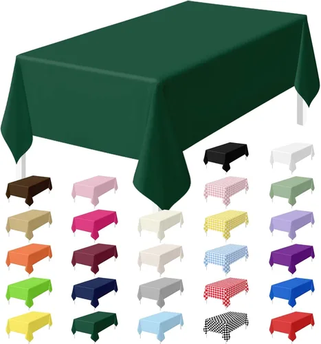 Miniatura 25 de HEIPINIUYE - Juego de 2 manteles desechables color beige, 54 x 108 pulgadas, de plástico, manteles impermeables rectangulares desechables