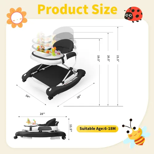 Miniatura 4 de Andador de bebé 5 en 1, andador con música y luces para bebé niño niña de 6-12 meses, andadores de bebé plegables con ruedas y combo de rebotador