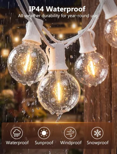 Miniatura 3 de Guirnalda de luces LED para exteriores, G40, de 25 pies, impermeable, con 27 bombillas inastillables, luces colgantes de decoración de Navidad al