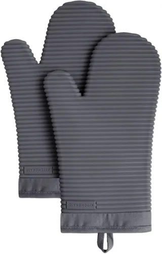 KITCHENAID Juego de 2 guantes de horno de silicona suave acanalados, 7.5 x 13 pulgadas, gris carbón Gris antracita