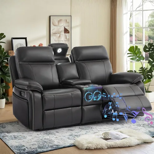 Miniatura 9 de Sofá Reclinable Eléctrico con Mesa Plegable, Sofá Reclinable Eléctrico de Cuero Transpirable, Sofá Reclinable Loveseat Eléctrico con Gris