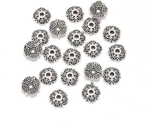 Miniatura 18 de 100 unidades/lote de tapas de cuentas de 0.236 pulgadas para joyas, receptáculo de extremo, ahuecado, toro de flores, bricolaje, espaciado