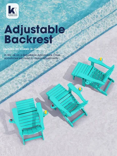 Miniatura 8 de KINGYES Silla Adirondack plegable ajustable con otomana y 2 portavasos, silla reclinable Adirondack HDPE con reposapiés, Aruba