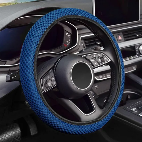 Miniatura 9 de KAFEEK Funda elástica para volante, cálida en invierno y fresca en verano, universal de 15 pulgadas, seda de hielo transpirable de microfibra, Negro