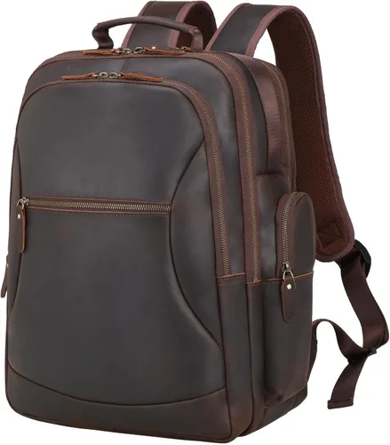 Miniatura 10 de TIDING Mochila de cuero genuino para hombres de gran capacidad 17.3 pulgadas portátil bolsa negra impermeable negocios trabajo viaje mochila