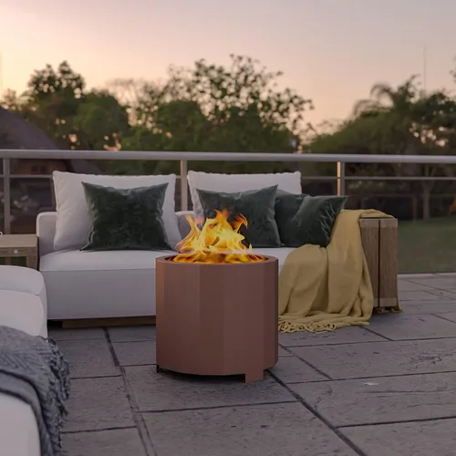 Miniatura 2 de Flash Furniture Titus - Chimenea de madera de grado comercial, sin humo, acabado de bronce, 19.5 pulgadas, portátil, cubierta impermeable