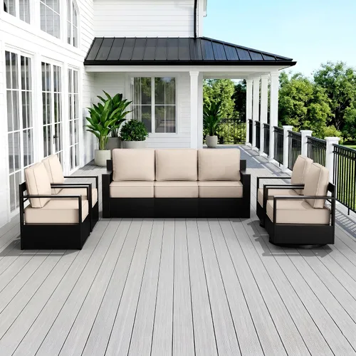Miniatura 21 de Muebles de Patio al Aire Libre de Aluminio, Sillas de Metal para Todo Clima con Cojines de 6 Pulgadas de Grosor, Asiento Profundo para Jardín, Beige