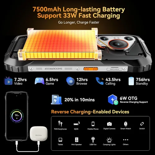 Miniatura 8 de Blackview BL7000 AI 5G Teléfono resistente Android 15, 24GB+256GB/2TB MTK Dimensity 6300, 6.78" FHD+ 120Hz, 50MP + visión nocturna 20MP
