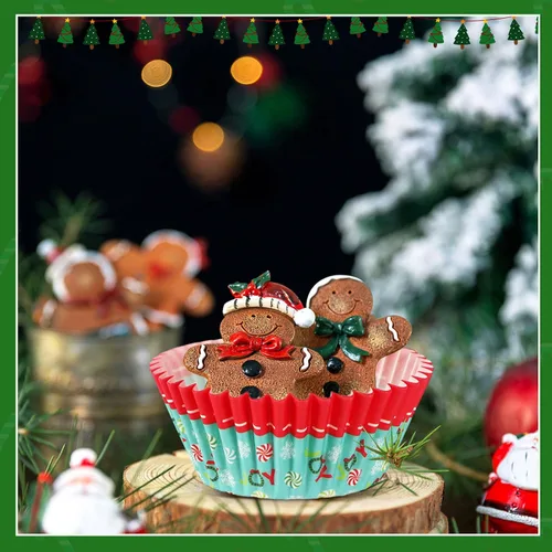 Miniatura 5 de AUGSUN 800 piezas de mini moldes para cupcakes de Navidad, envolturas para cupcakes con diseños de Santa, muñeco de nieve, bosque, moldes mini