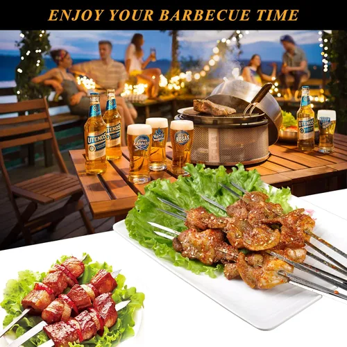 Miniatura 7 de Brochetas de metal para parrilla, paquete de 50 brochetas de 14.8 pulgadas, brochetas planas para barbacoa, juego de brochetas reutilizables
