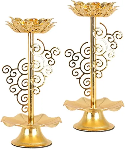 2 portavelas de loto de aleación, candelabros decorativos budistas para decoración tranquila del hogar, elegante base de vela para meditación y