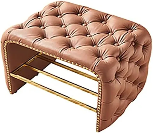 Banco de entrada de lujo, banco de zapatos acolchado de cuero, banco moderno para zapatos, decoración de muebles, marrón, 24 x 16 x 18 pulgadas