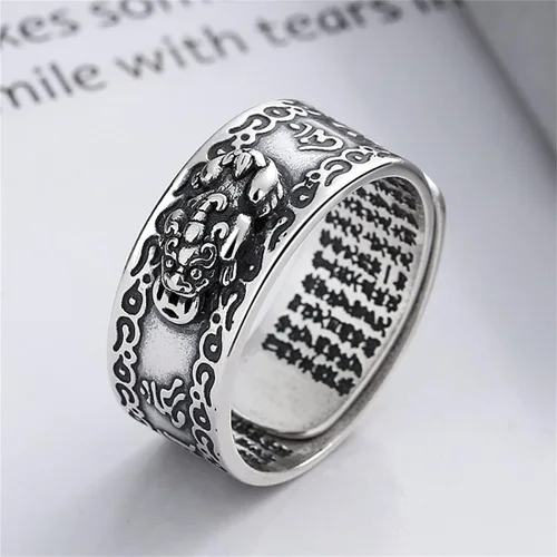 Miniatura 10 de JILIYUPA 4 anillos de Feng Shui Pixiu, amuleto budista de buena suerte, doble protección, riqueza, amor, salud, regalo para hombres y mujeres