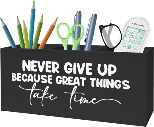 Miniatura 11 de Divertido soporte para lápices de gato negro para escritorio, I'm Fine Everything Is Fine - Organizador de lápices de madera para accesorios