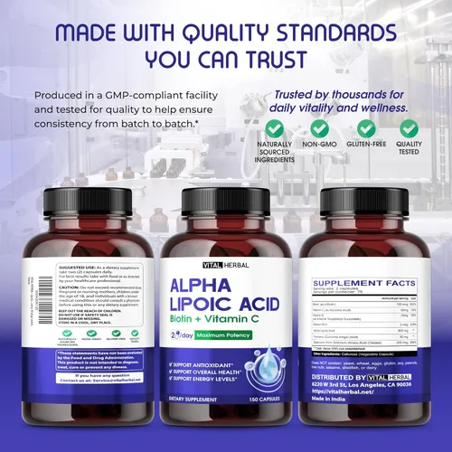Miniatura 8 de VITAL HERBAL Ácido alfa liposomal lipoico con biotina, vitamina C, potencia máxima, apoya la inmunidad, los niveles de energía