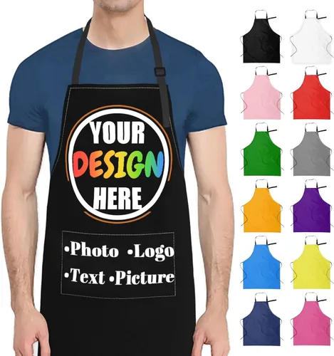 Delantales de cocina personalizados para hombres y mujeres con bolsillos, personalizable, foto, logotipo, imagen, nombre, chef cocinero, delantal