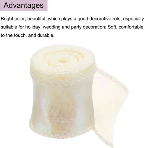 Miniatura 3 de MECCANIXITY - Cinta de organza con cable de 1 1/2" de ancho, brillante, transparente, con brillo irisado en tonos pastel, cinta de gasa para Beige
